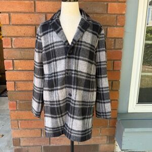 John Varvatos Carsen Coat Plaid Jacket‎ Wool Blend | Black Gray | Size Large